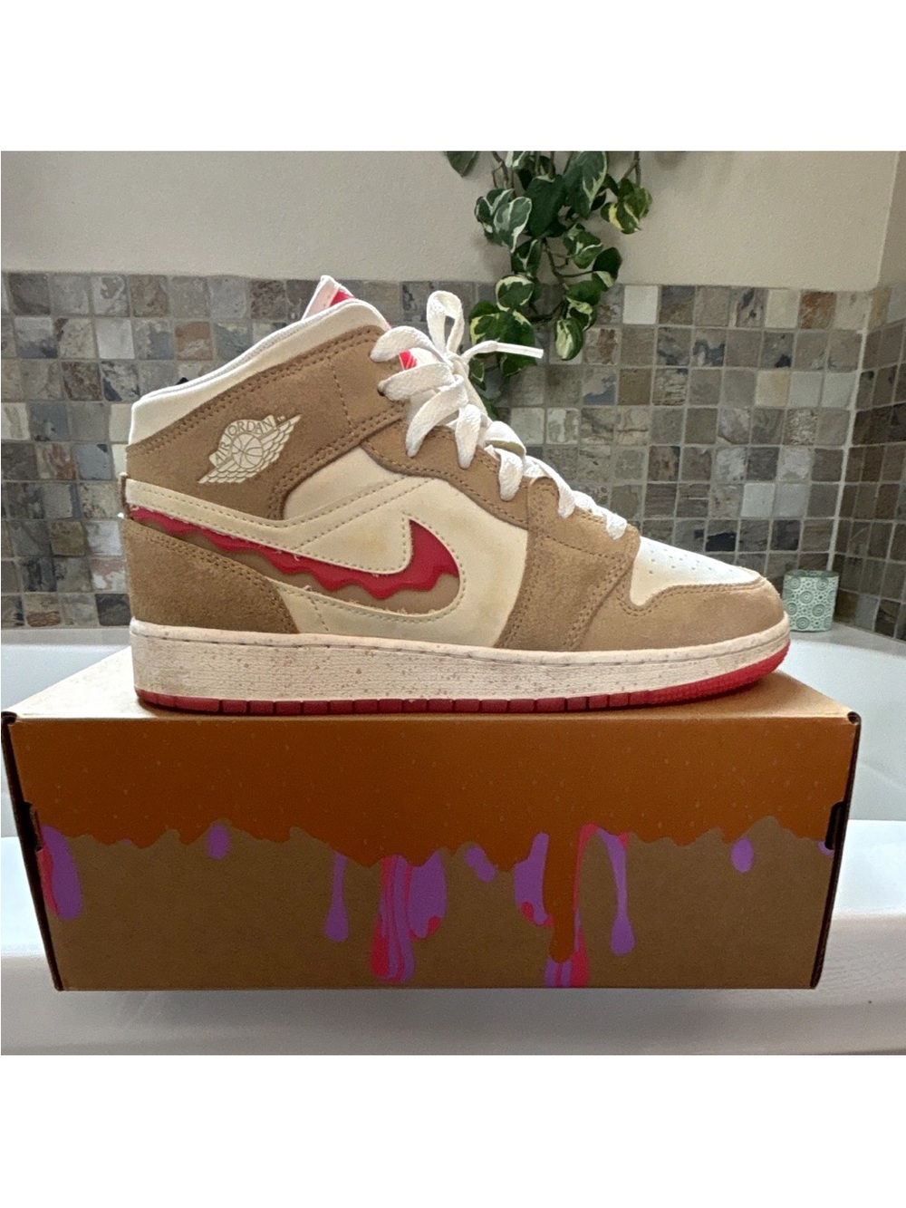 Air Jordan 1 Mid SE GS Peanut Butter Jelly Sneakers 6.5Y